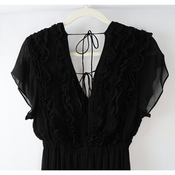 The Kooples Black Maxi Dress Ruffled Short Sleeve Dress - S - NWT - Picture 5 of 9